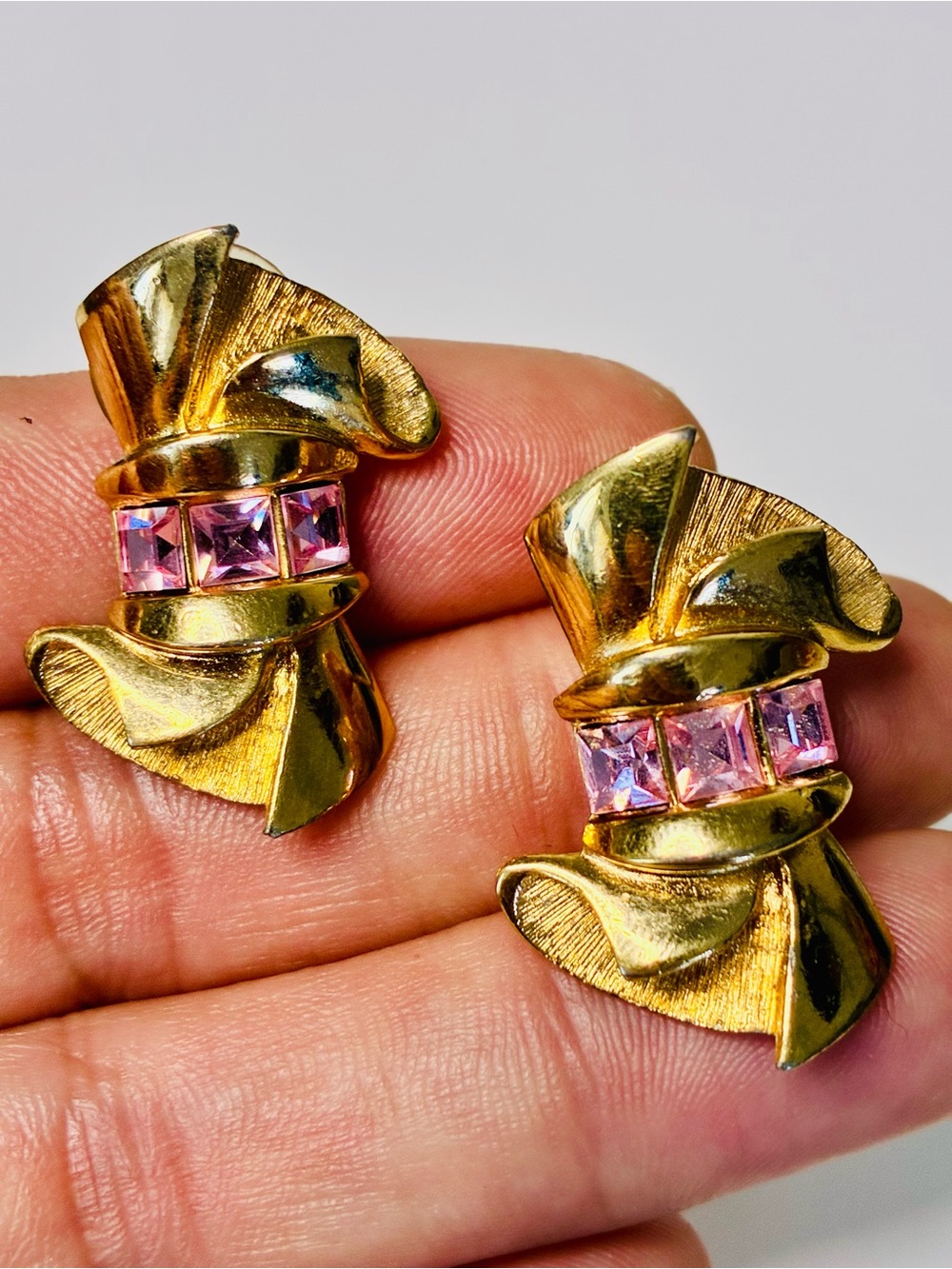 Givenchy Gold-Tone Ribbon Earrings with Pink Crystals